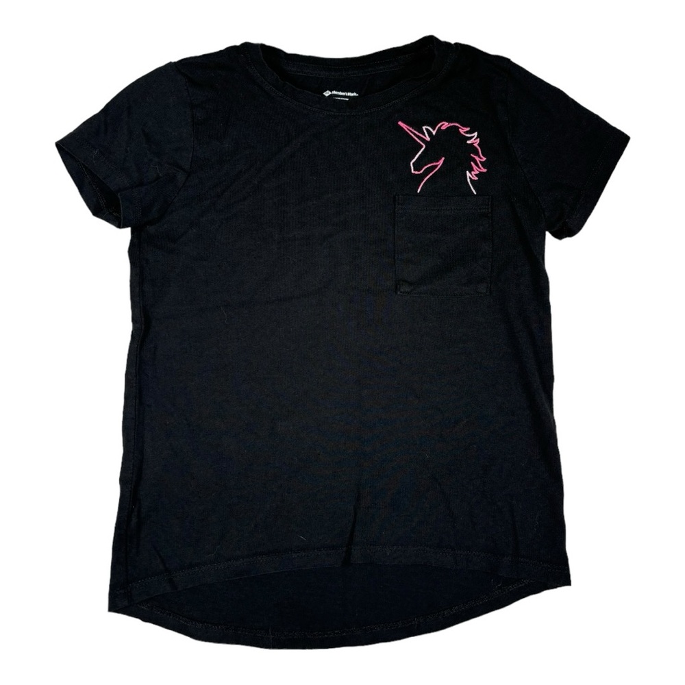 Girls - Members Mark - Pocket Tee - Black Unicorn - 7/8 (M)